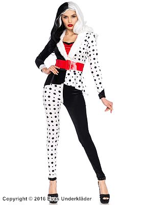 Cruella de Vil, ชุดแต่งกายแบบเสื้อและกางเกง, ขนเฟอร์, ลายจุด